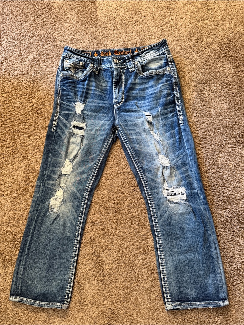 Rock Revival Pelican Easy Crop Distressed Embellished Jeans Size 29 Y2K